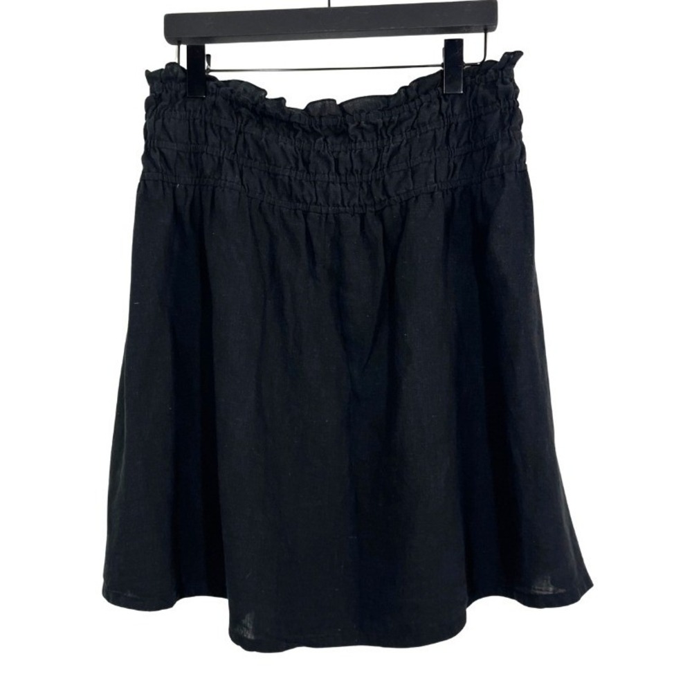 Anthro Anthropologie Black Linen Blend Paperbag Waist Mini Skirt S Elastic Waist